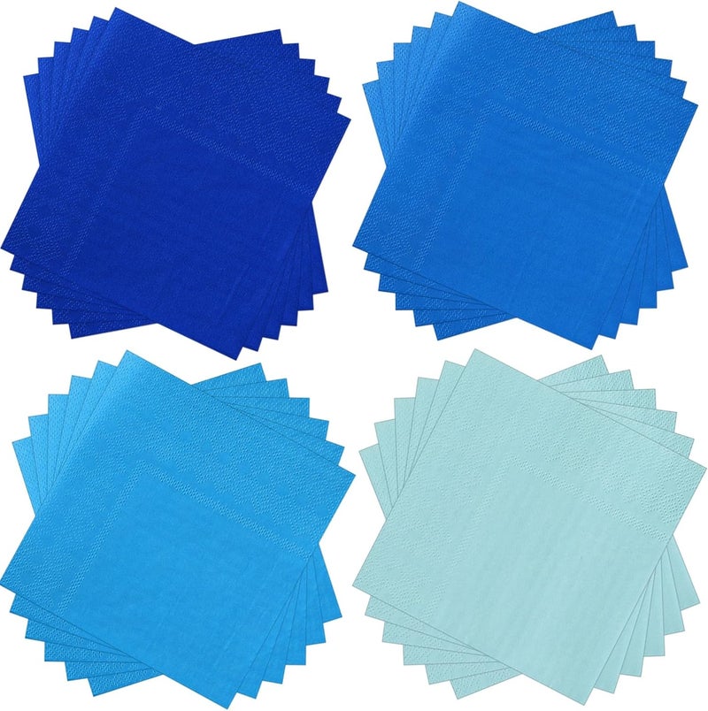 Layhit 100 Pcs Cocktail Napkins Disposable Beverage Napkins Square Paper Dessert Tissue for Valentine's Day Wedding Birthday Party Supplies(Blue Series,5 x 5 Inch) - Image 1